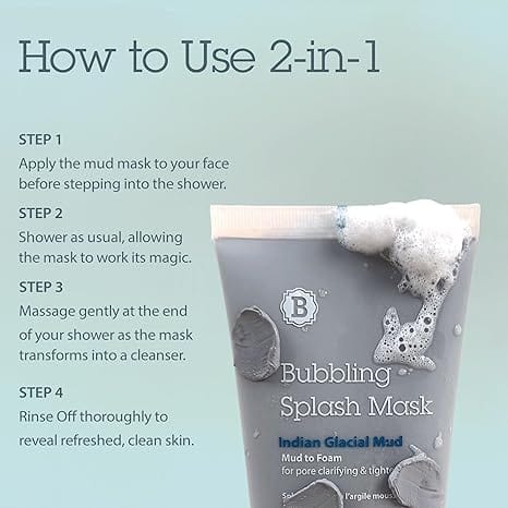 Step-by-step guide on how to use the best 2-in-1 mud mask and cleanser, Bubbling Splash Mask, for effective pore cleansing and skin refreshing results