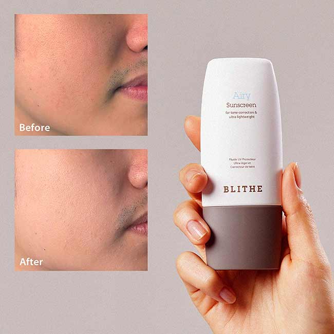 See the before and after effects of Blithe Airy Sunscreen, the best sunscreen for oily skin. Experience smoother, more even-toned skin with SPF 50+ protection.