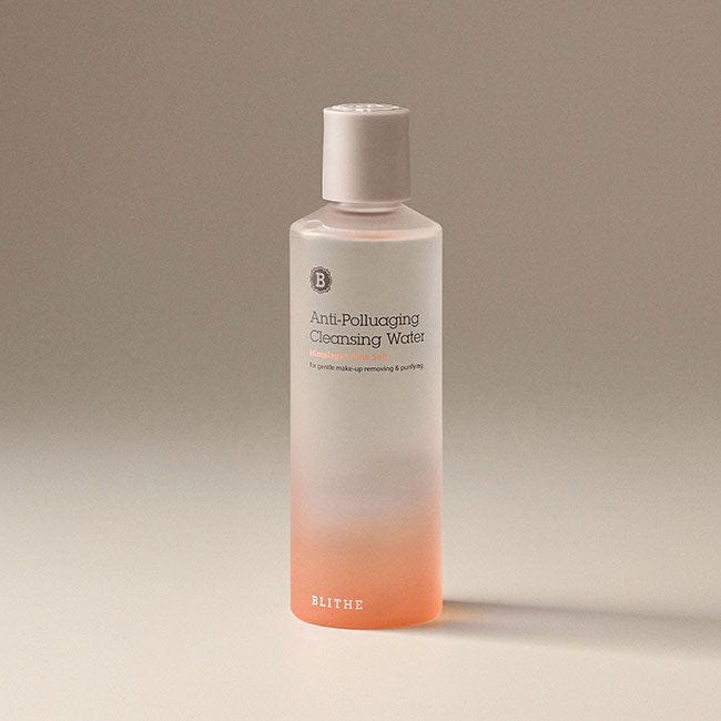 Product image of Blithe Anti-Polluaging Cleansing Water, featuring a sleek 250ml bottle infused with Himalayan Pink Salt for gentle and effective cleansing of sensitive skin.